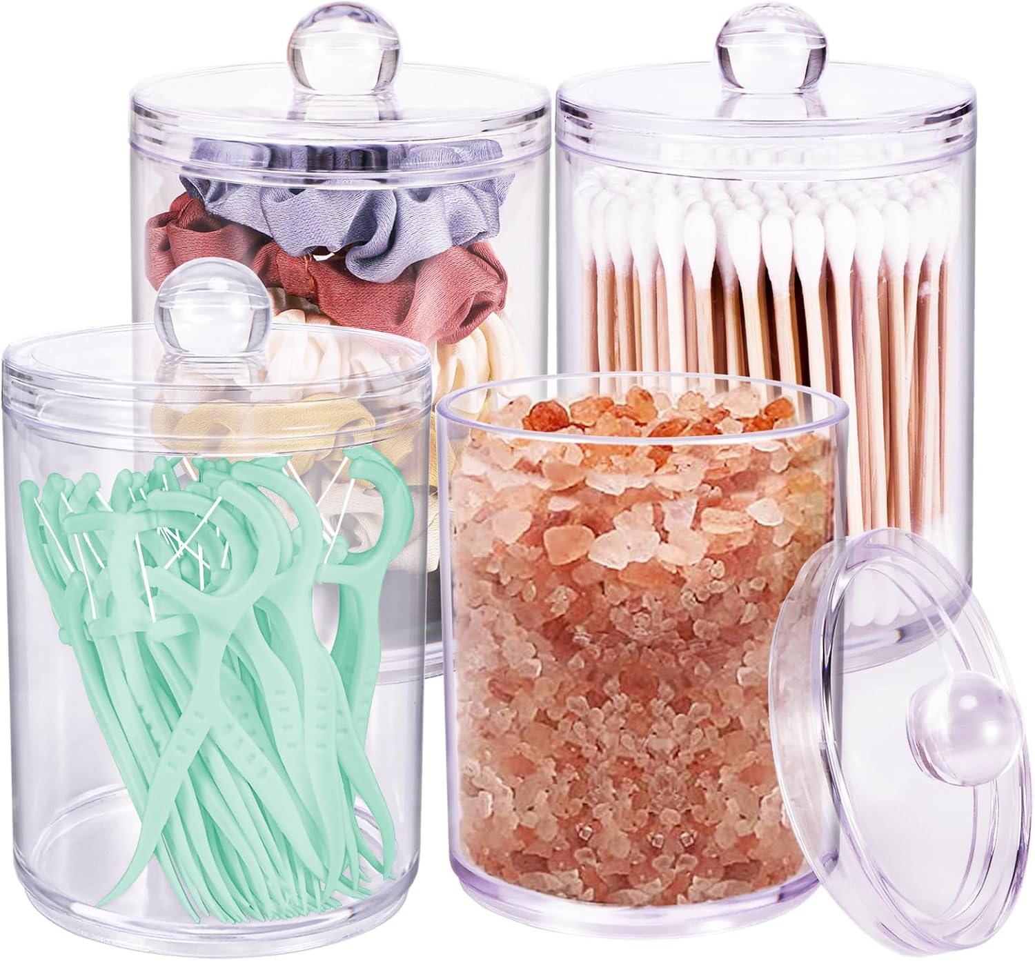 4 Pack Qtip Holder Dispenser with Labels for Cotton Ball, Cotton Swab