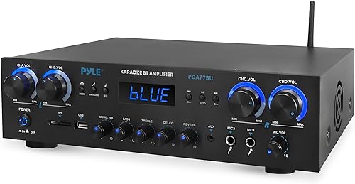 Pyle Amplificador estéreo Bluetooth para cine en casa, 4 canales, sistema de sonido de 800 vatios con MP3, USB, SD, AUX, RCA, FM, micrófono,