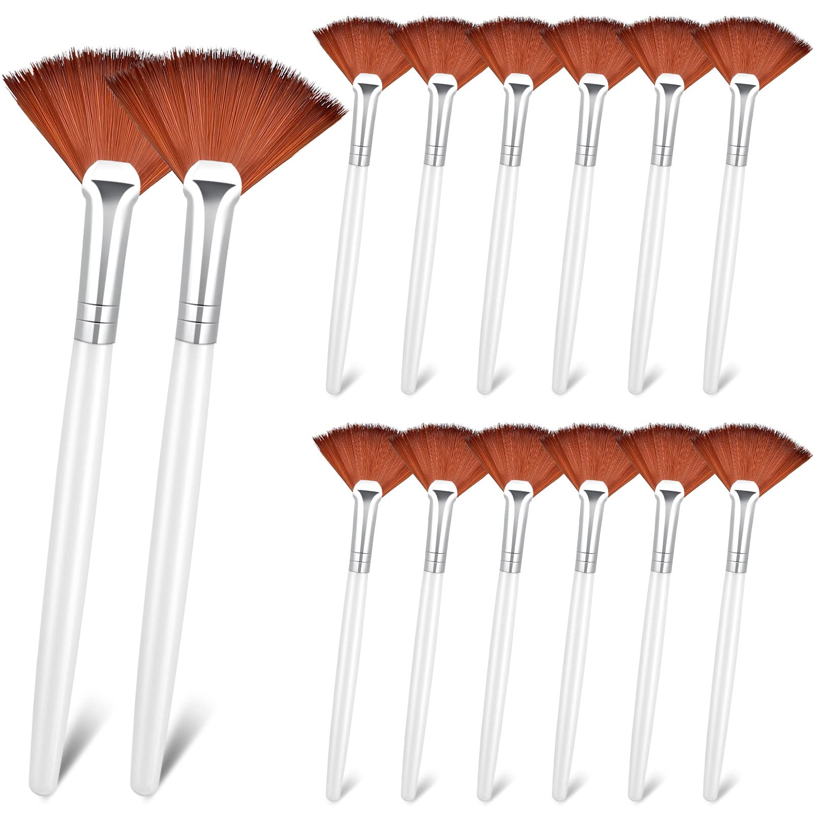 Patelai 14 Pieces Fan Brushes Applicator, Mask Brushes for Facial Makeup Tools for Face Cosmetic(Brown)