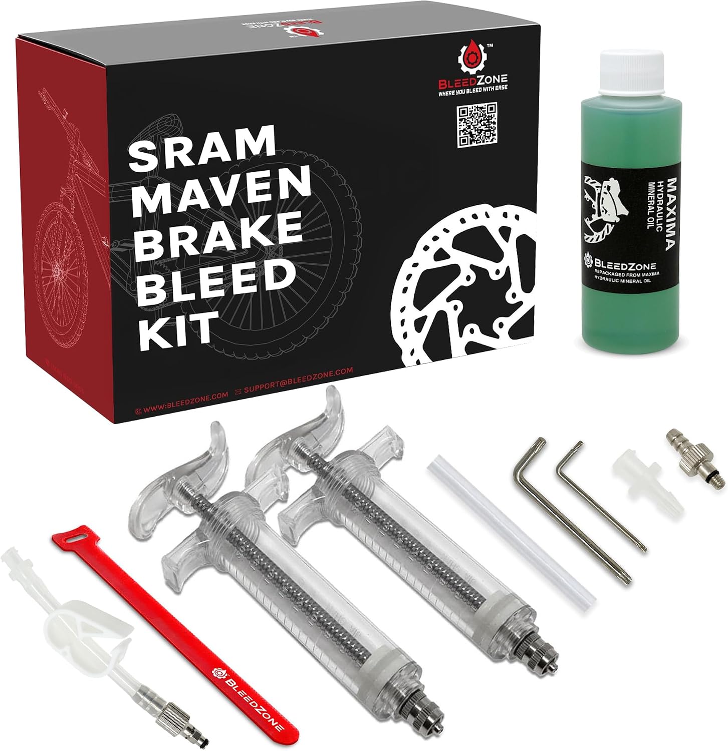 BleedZone Bleed Kit for SRAM Maven Brakes, Complete SRAM Hydraulic Brake Bleed Kit with Bleeding Edge Fitting, Reusable Syringe, Mineral Oil Hose & Adapters, MTB Bike Brake Tools & Maintenance Set