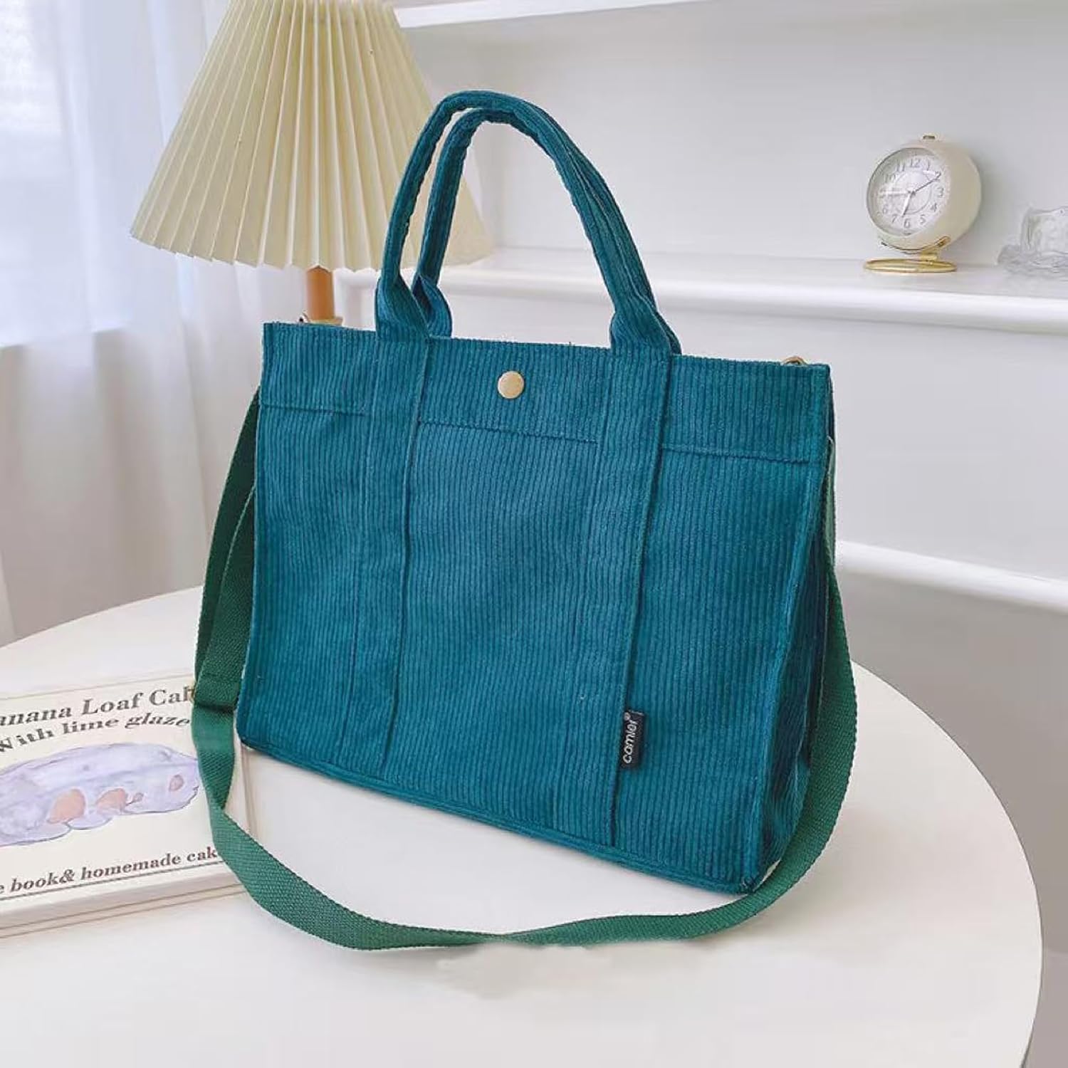 Corduroy Tote Bag Large Women Daily Oversized Corduroy Handle Winter Beach Bag Shopping Shoulder Casual Corduroy Crossbody Green - Image 3