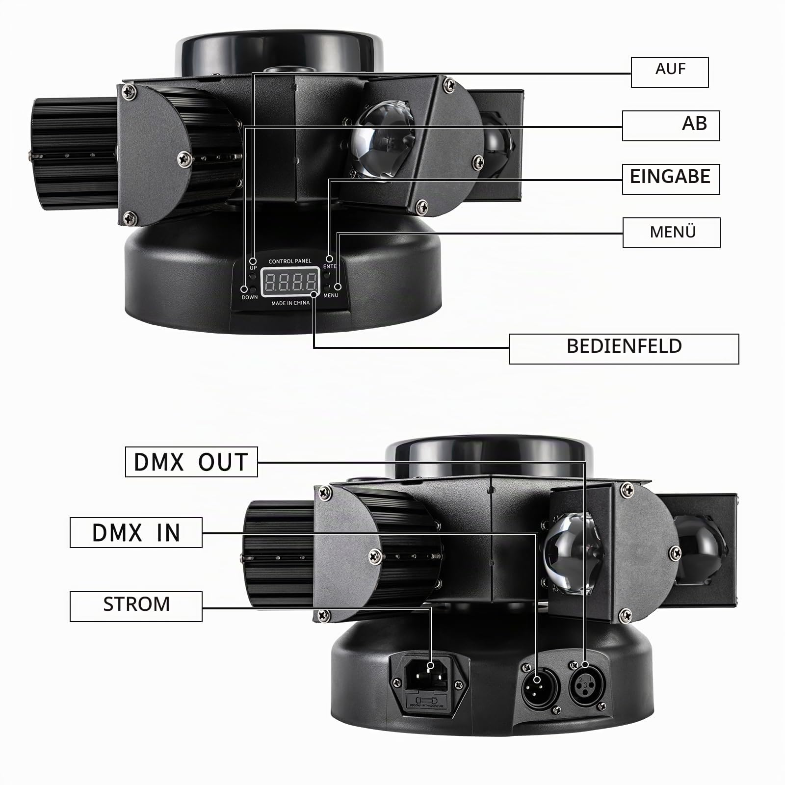150W Moving Head Licht Partylicht Scheinwerfer RGBW LED Strahler Bühnenlicht mit 512 Soundaktivierter Lichteffekt mit 6 Lichtarmen für Weihnachten DJ Bar Geburtstag Disco Hochzeit