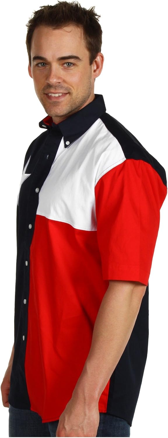 MENS RED WHITE AND BLUE PIECED TEXAS FLAG SHORT SLEEVE WESTERN SNAP SHIRT