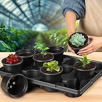 Vista 6 de 60 piezas de macetas de plástico de 4 pulgadas y bandejas de 12 celdas de 5 piezas, bandejas de transporte de germinación de semillas gruesas y Negro
