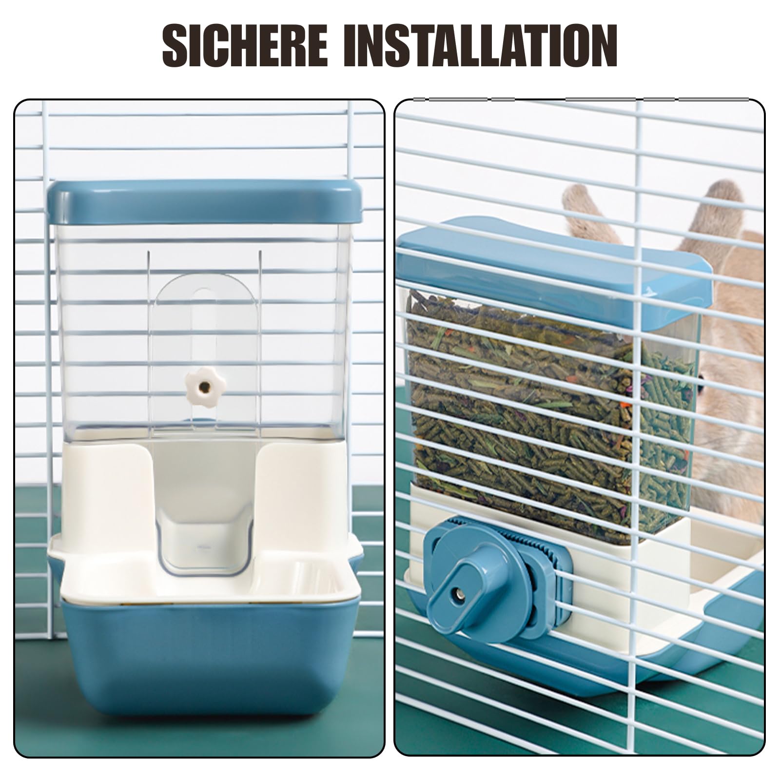 Automatischer Futterspender für Haustiere 800ml Verstellbarer Auslass-Futterspender Stromfrei Geeignet für Kleintierkäfige Kaninchenstall Kaninchen Katze Welpe Meerschweinchen Chinchilla Vogel(Grau)