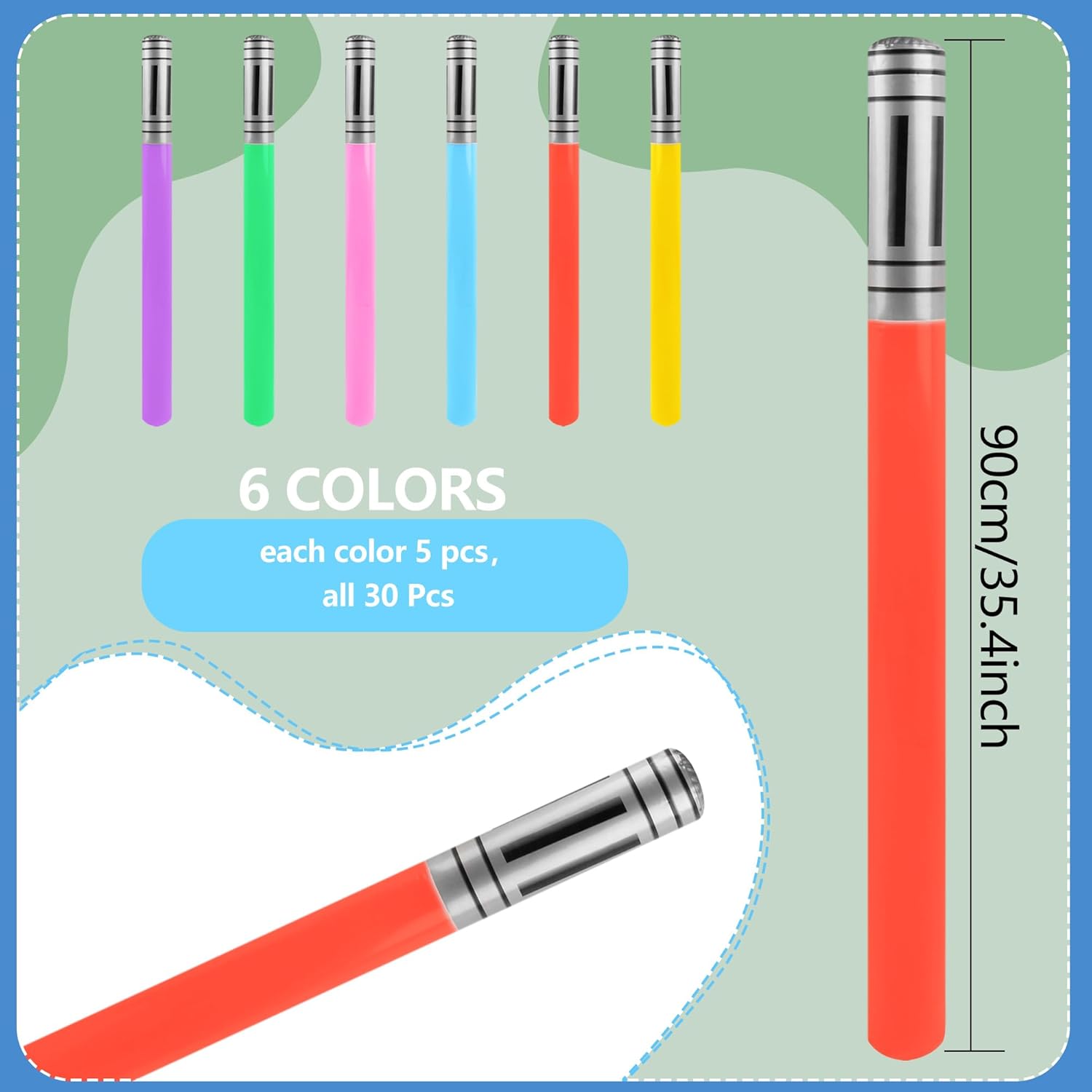 30 Pieces Inflatable Light Saber Sword Costume Toys Lightsaber Toys for Kids Baby Birthday Party Favors, 6 Colors