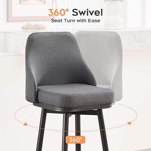 Miniatura 3 de 2 taburetes de bar giratorios de 360 grados con alturas ajustables de 24 y 29 pulgadas, taburetes de altura de mostrador con respaldo medio tapizado