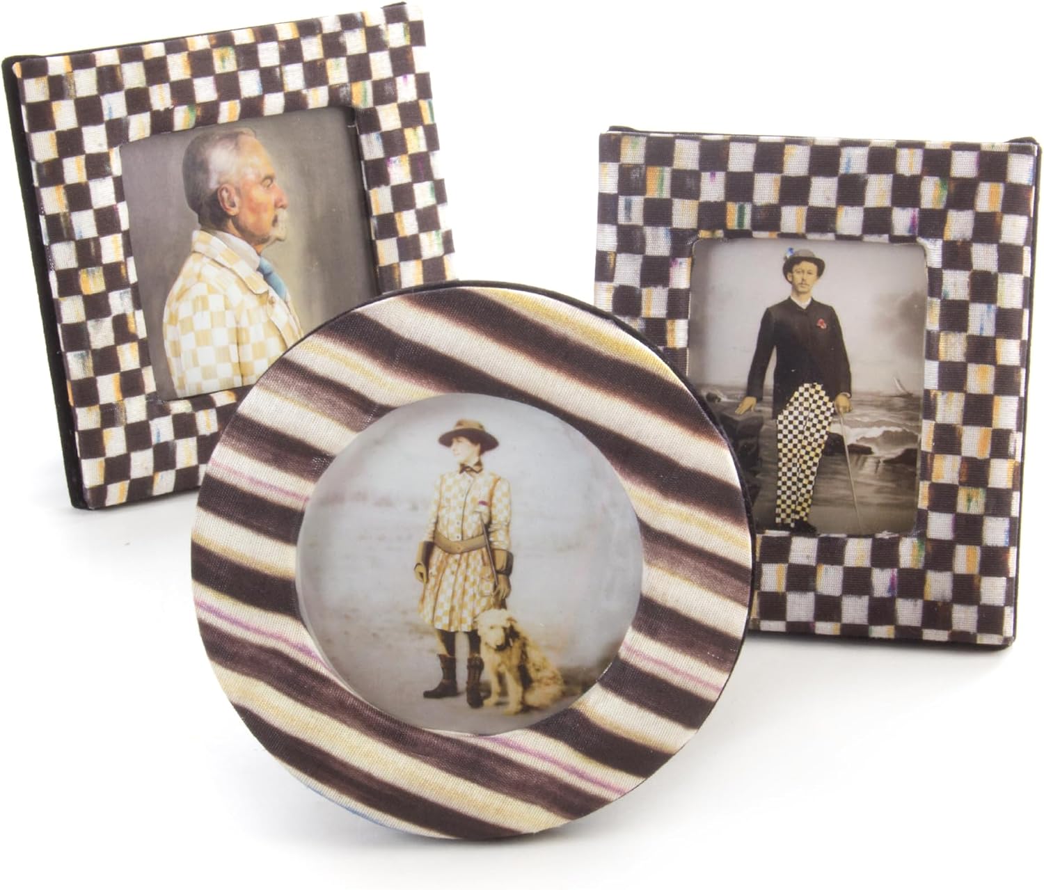 MACKENZIE-CHILDS Courtly Frames Gift Set, Cute Picture Frame Set, Round, Square, and Rectangular Photo Frames, Set of 3
