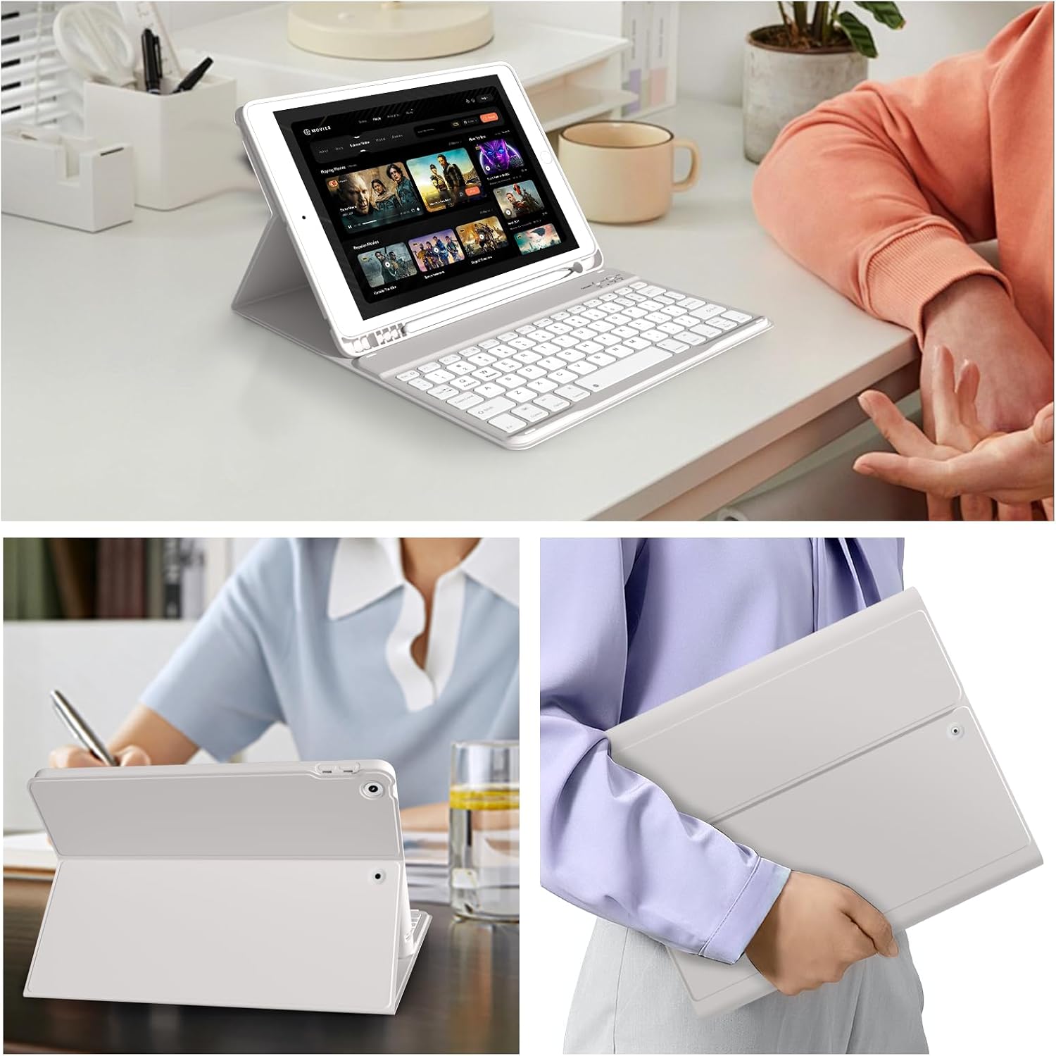 JKSML Keyboard Case for iPad 9th/8th/7th Generation 10.2 Inch 2021/2020/2019, 7 Colors Backlit Wireless Detachable Folio Keyboard Cover Thin & Light with Pencil Holder, Auto Wake Sleep (Gray)