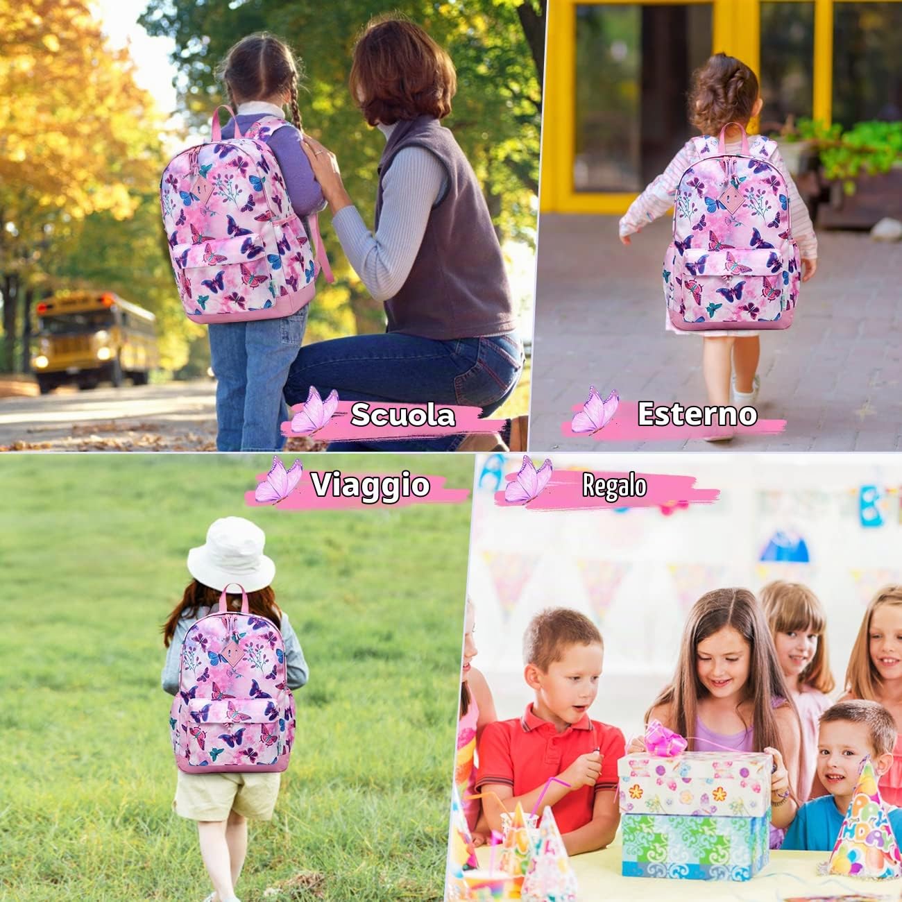 VASCHY Zaino Bambina, Zaino Scuola Elementare Bambina Leggera Zainetto Asilo Bambino Zaino Grande Zaino Bimba Ragazza Con Fascia Toracica Zaino da Viaggio Regali
