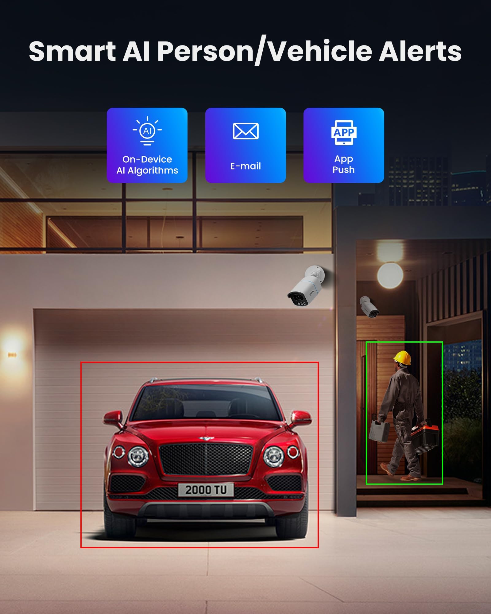 ZOSI 5MP Kit Cámaras de Vigilancia PoE Exterior, 8CH 4K Grabador NVR Sistema con (4) Cámara Seguridad IP Interior, Visión Nocturna Color, Detección y Alarma de Persona/Vehículo, 2TB HDD Incluido