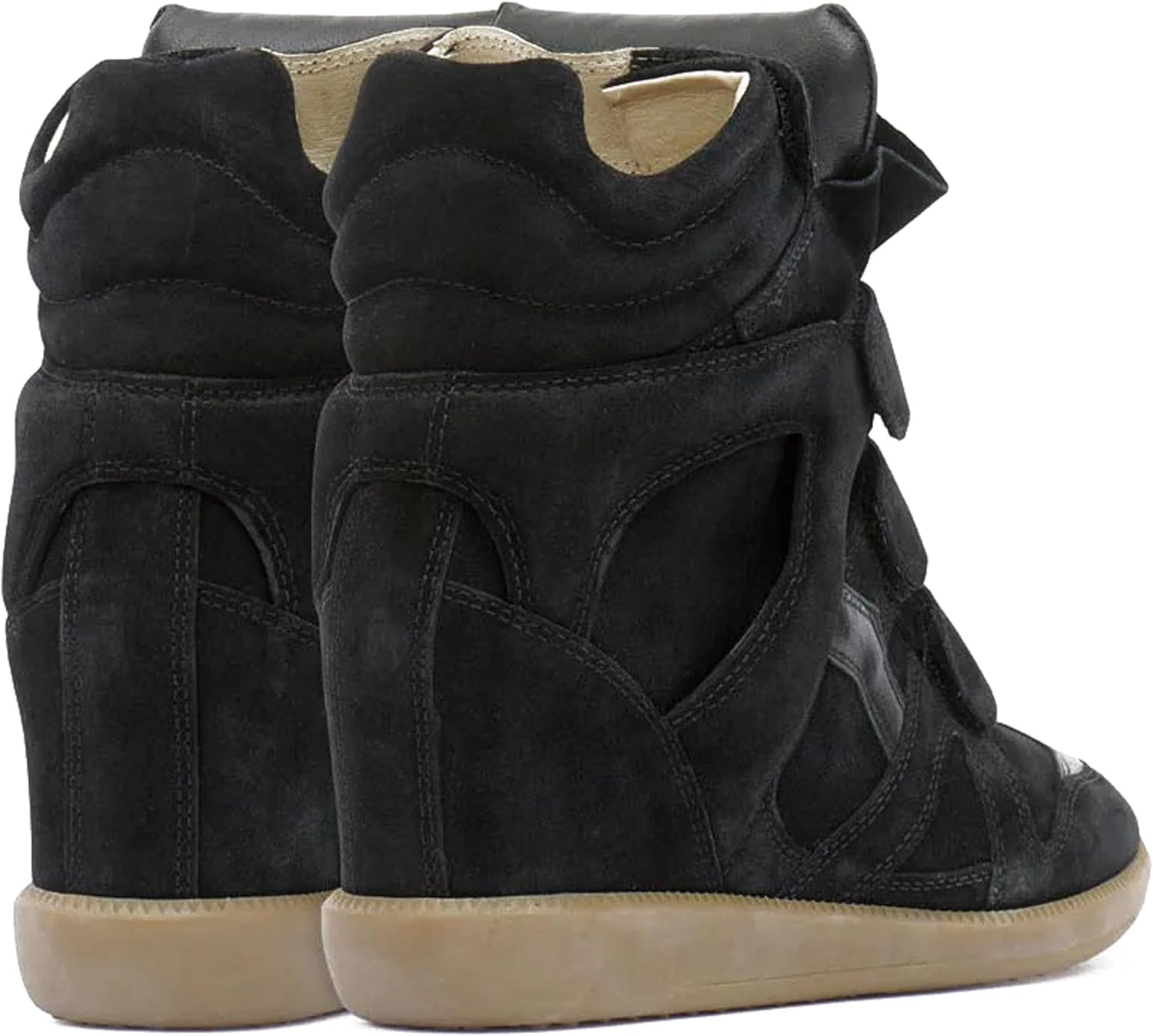 Wedge Sneakers for Women Suede Tennis Shoes Hidden Wedges Round Toe Strappy High Top Sneakers Comfy Casual Walking Shoes - Image 7