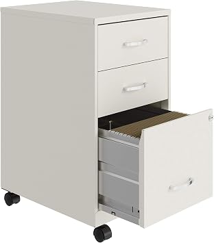 Space Solutions 3 Drawer Metal Mobile File Cabinet with Lock, Letter Size, White, Fully Assembled