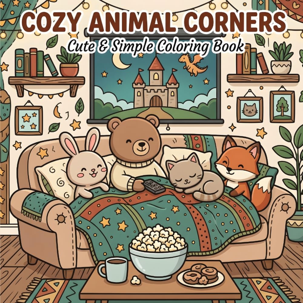 Cozy Animal Corners: Coloring Book for Adults and Teens, Super Cute Cozy Animal Spaces for Relaxation
