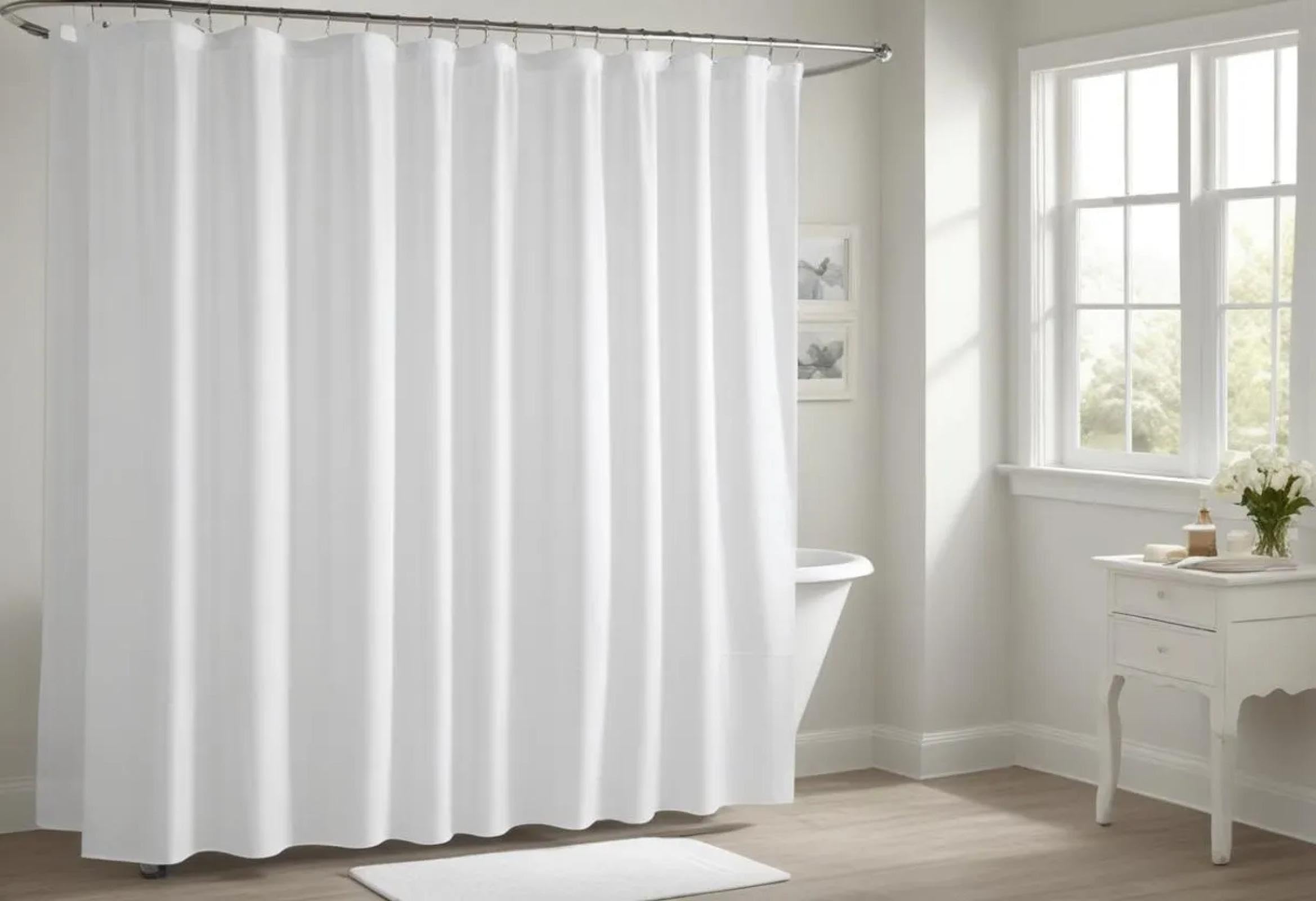 Rideau de douche lavable en machine blanc et doux pour baignoire