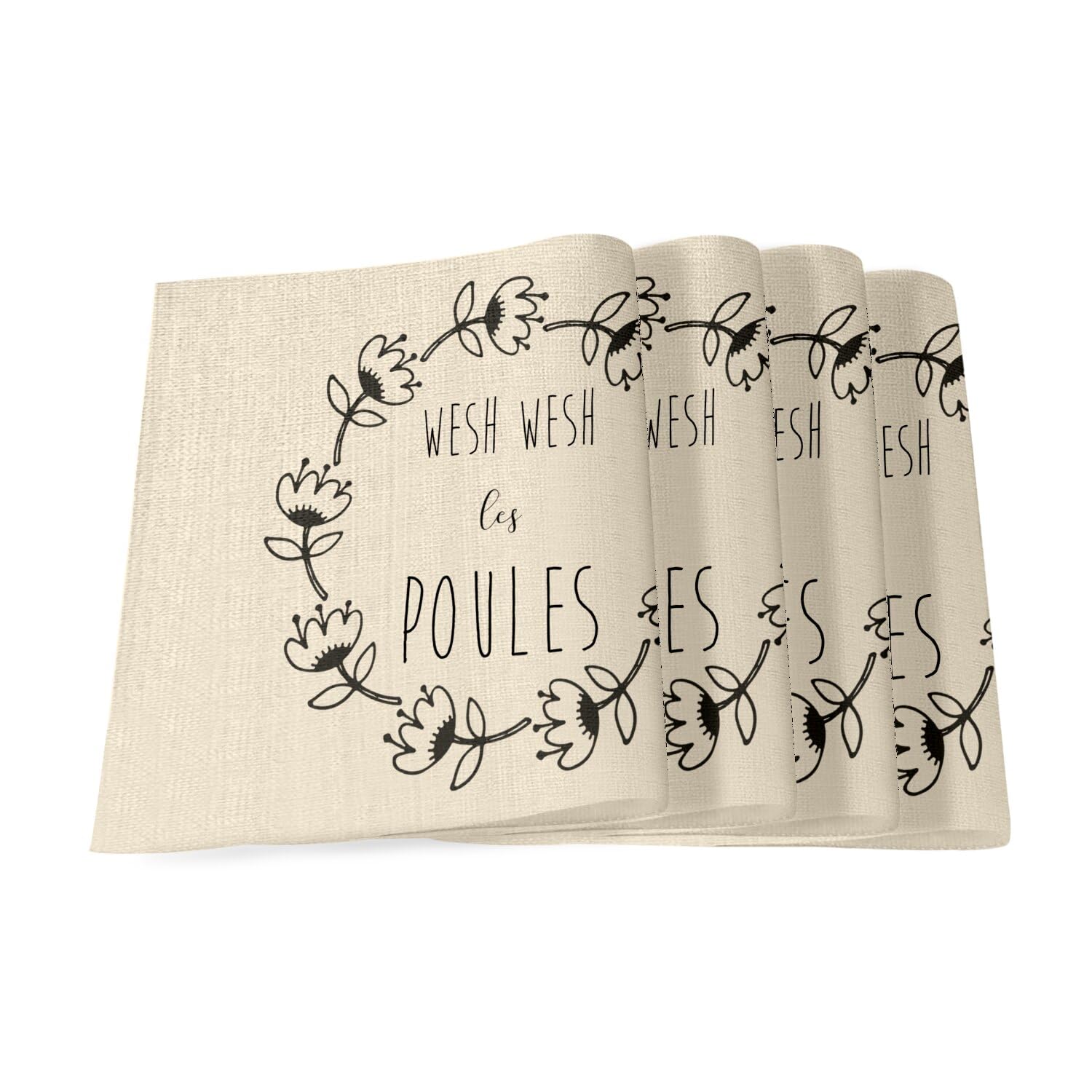 Set de table en lin Wesh Les Poules lavable grand format 40 x 28,5 cm décoration de table