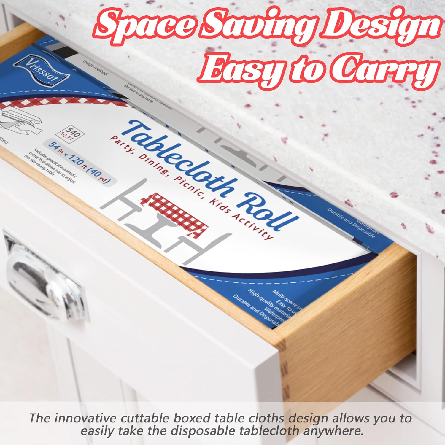 Plastic Table Cover Roll Disposable Red Checkered Tablecloth: 54in X 120ft Table Covers Plastic Table Cover Roll with Easy Slide Cutter Plastic Table Cloths for Parties Disposable - Image 8