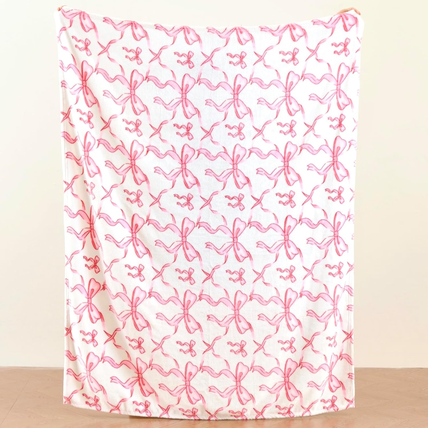 Pink Bow Throw Blanket –Spring Mother's Day Soft Fleece Blanket for Girls and Women, Coquette Aesthetic Room Decor for Bed, Couch, Chair, Preppy Bedroom or Gift, Cute Pink Bow Decor Blanket