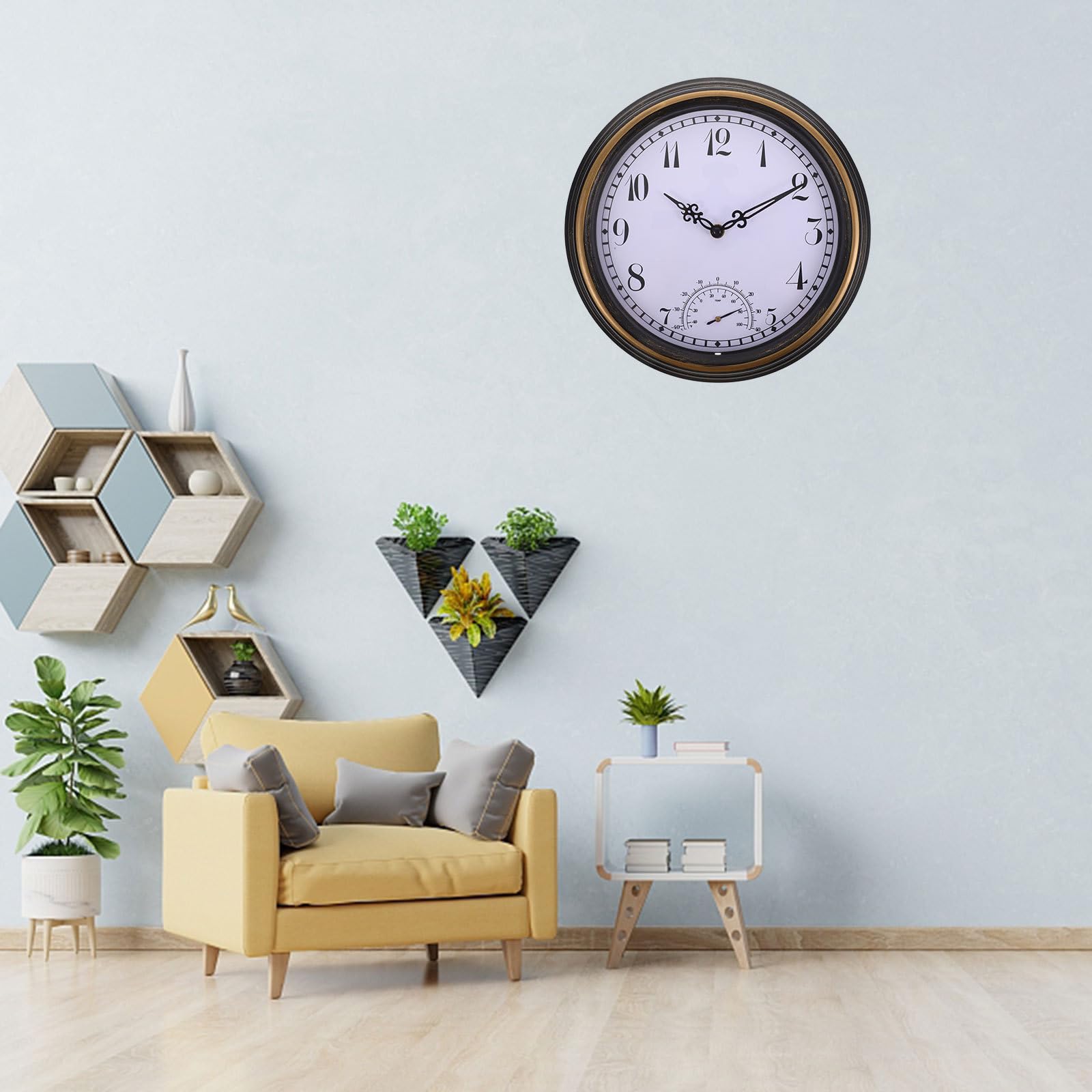 Operitacx Reloj Resistente al Agua de Pared con Termómetro Integrado, Diseño Creativo en Plástico Ligero para Decoración del Salón y Habitación Infantil