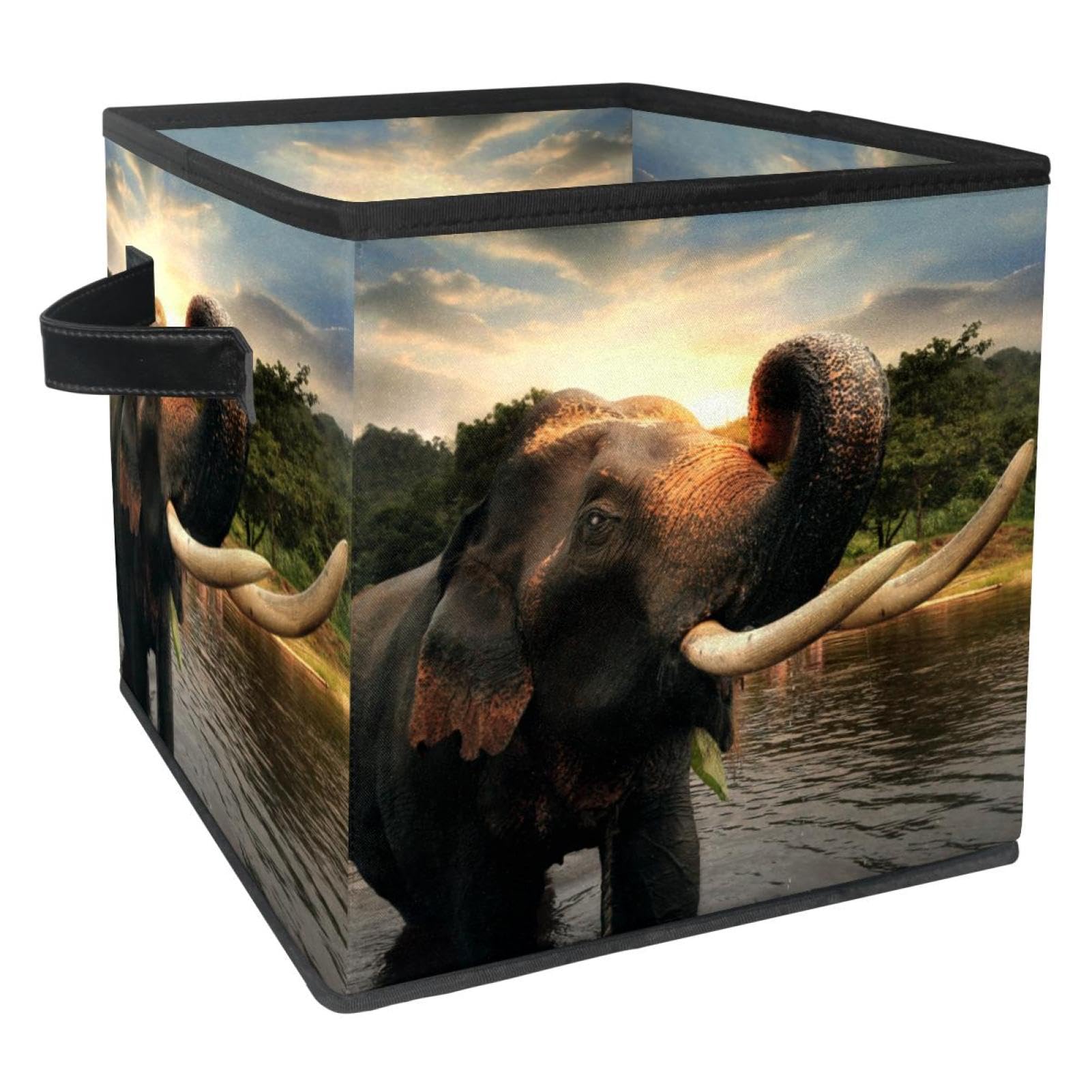 Boîte de rangement pliable en tissu pour placard et chambre d'enfant motif éléphant