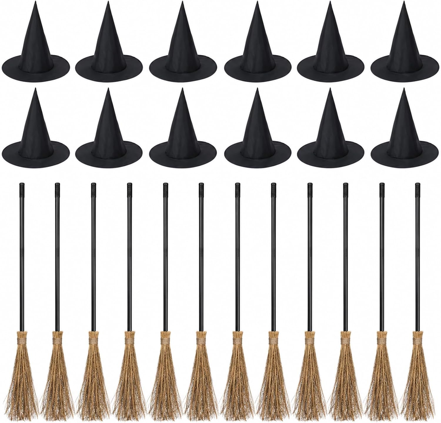 24 Pcs Halloween Witch Costume Accessories Set, Retractable Brooms and Hats