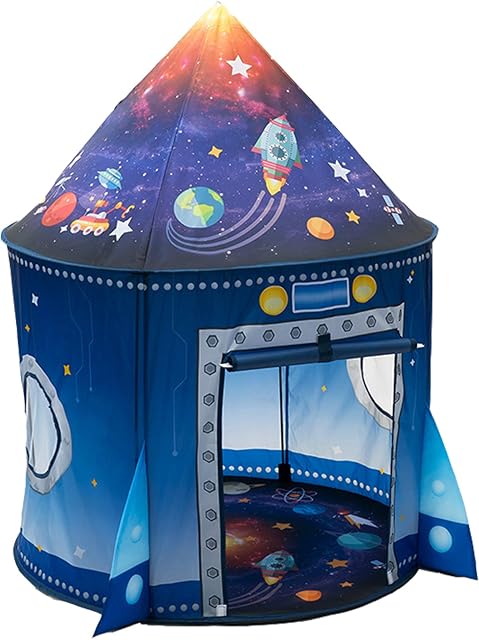 WillingHeart Rocket Ship Play Tent for Kids, Astronaut Spaceship Space Themed Pretend Playhouse Indoor Outdoor Games Party Children Pop Up Foldable Tent Birthday Toy for Boys Girls Toddler Baby