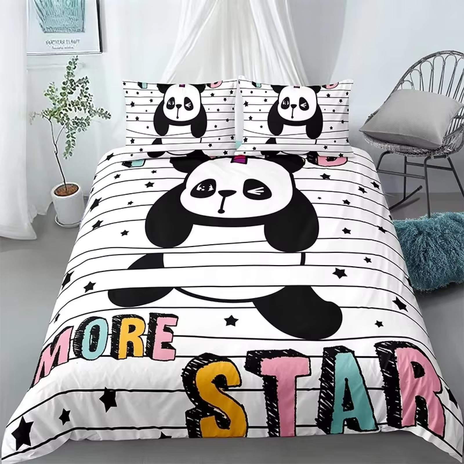 Housse de couette 240x260 panda : finie la couette qui glisse avec la fermeture éclair