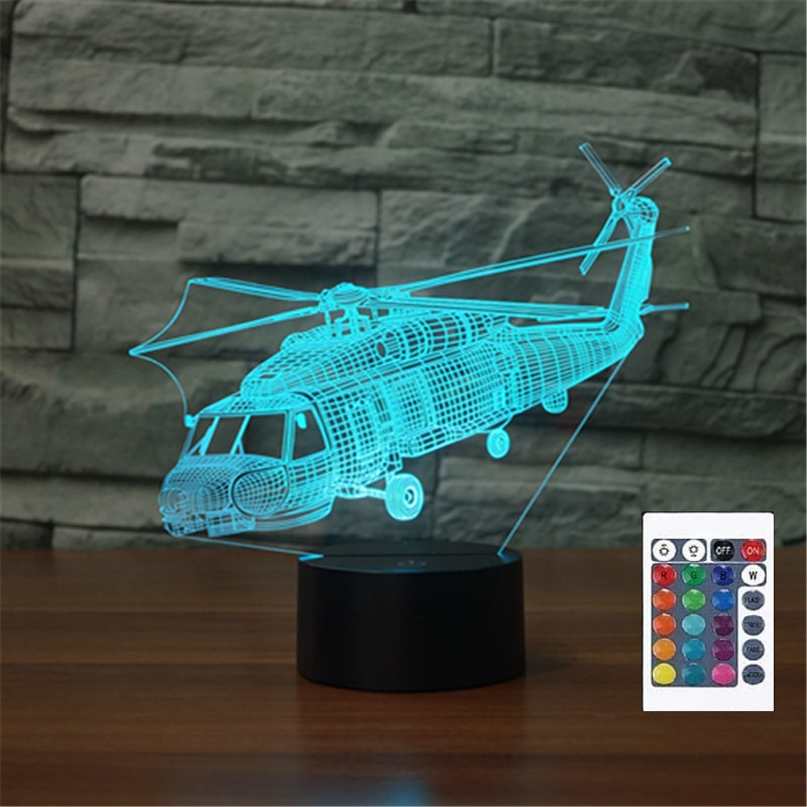 Helicopter 3D Illusion Night Light Touch Table Desk Lamp with Remote Control 16 Colors Room Decoration