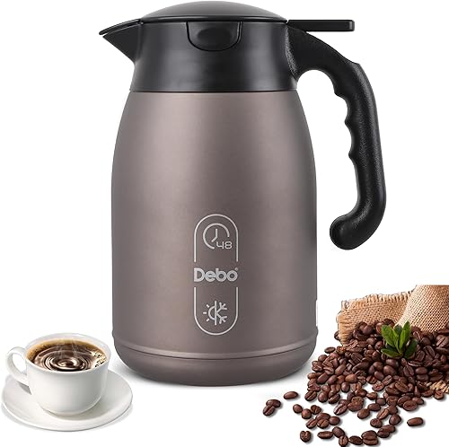 Jarra térmica de café de 56 onzas, gran capacidad, doble pared aislada al vacío de acero inoxidable y servidor de bebidas calientes, sin BPA,