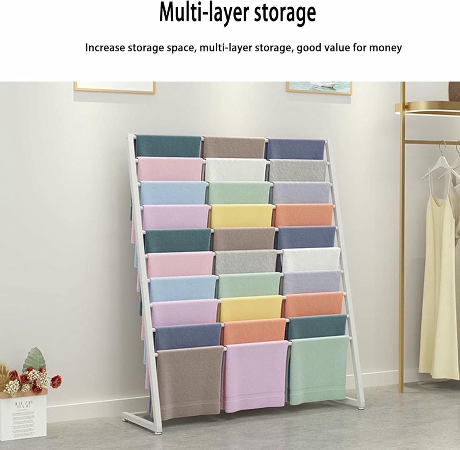 Floor Standing Suit Pants Rack Scarf Display Stand - Metal Hangers Sheets Hanging Organizer Shelf, Floor Standing Scarves Silk Scarf Rack, Retail Display Stands(C,100x40x145cm)