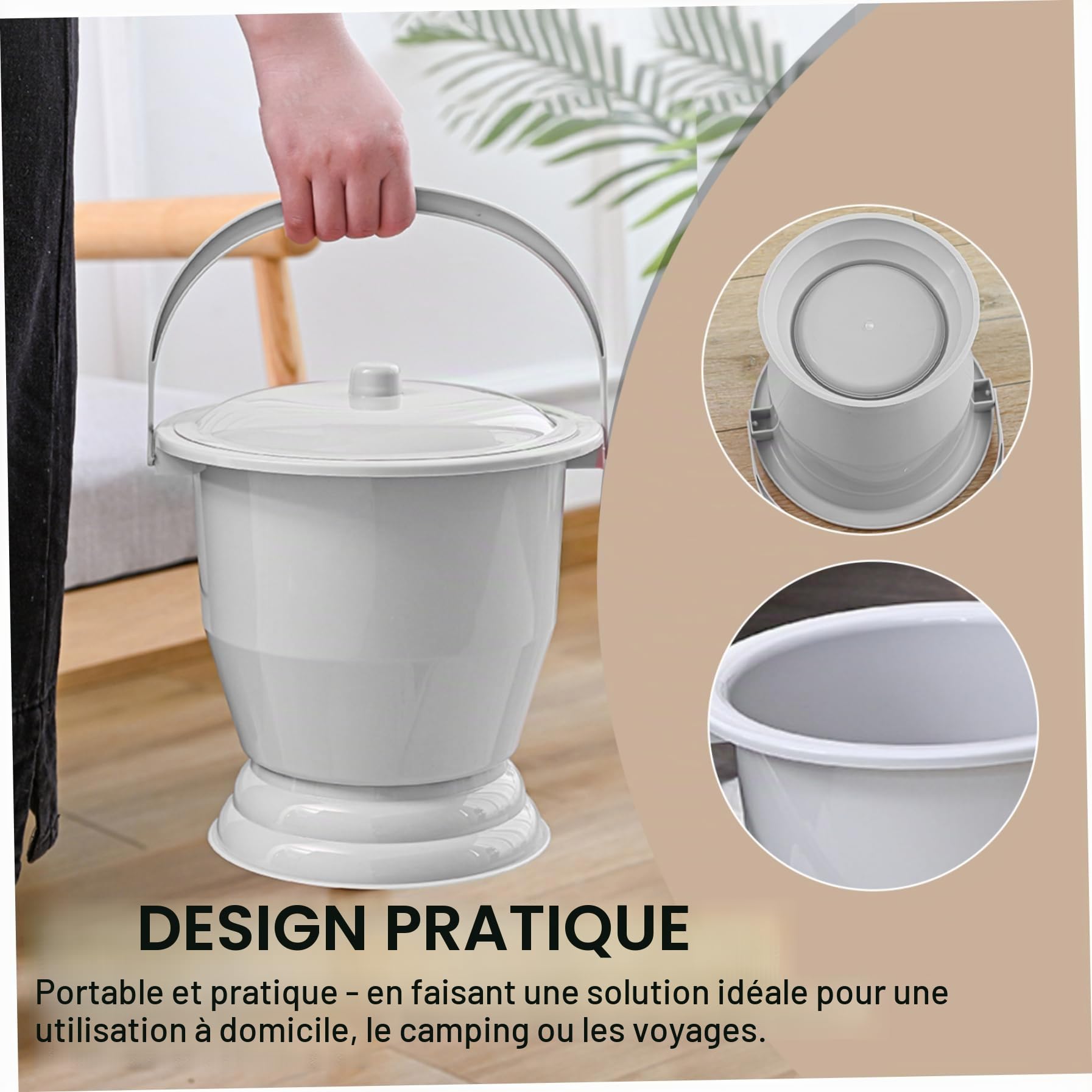Pot de chambre avec couvercle à poussière Portable Anticolate de chevet couchage Bucket Bucket pour voyages voiture camping à domicile