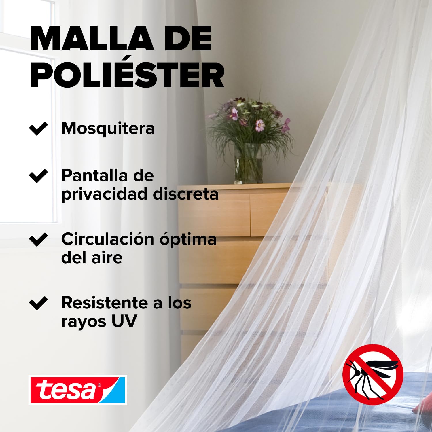 tesa Malla mosquitera de Viaje para Camas Insec Stop con fijación Powerstrips, Color Blanco