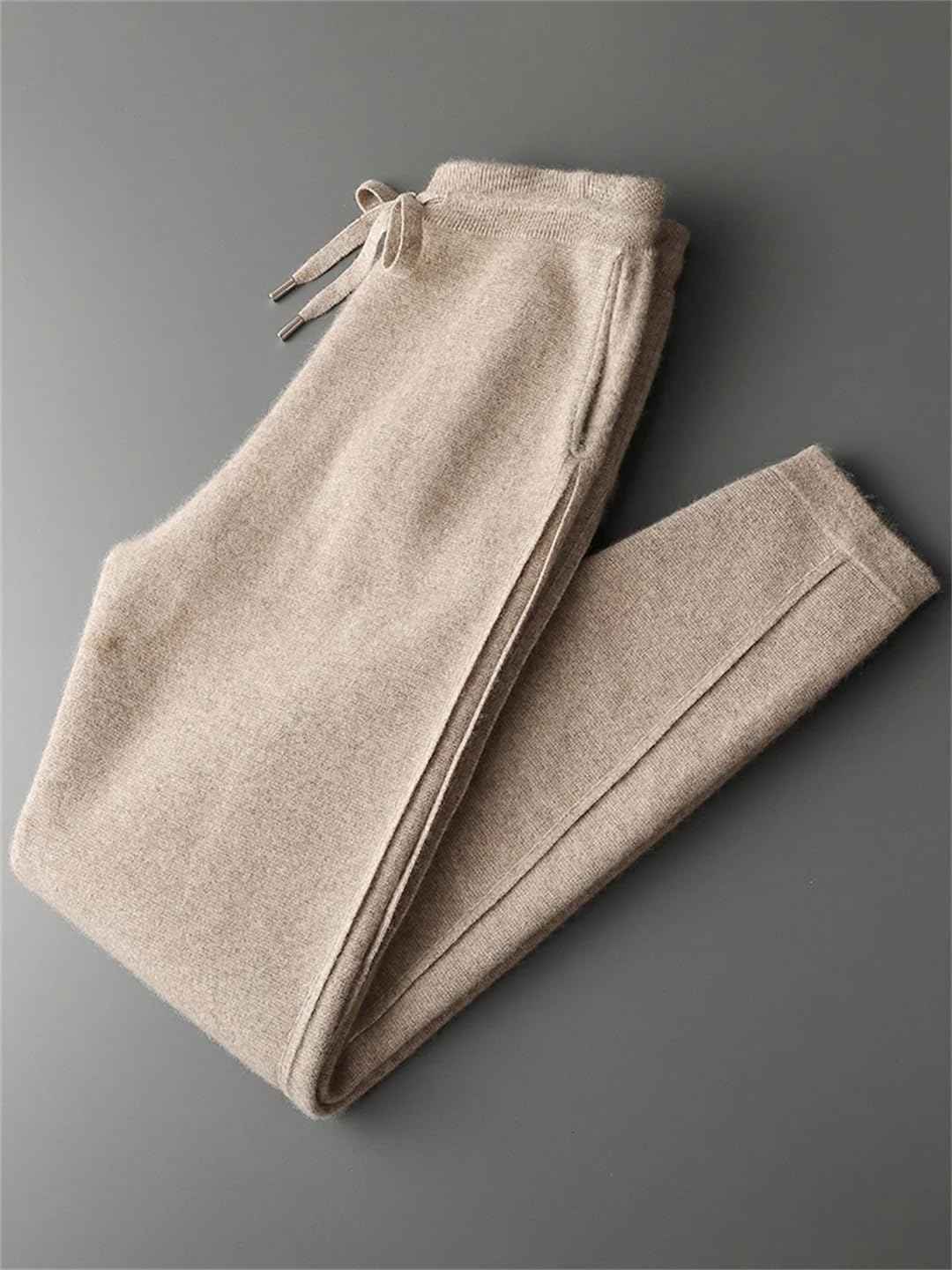 Men’S Thick Cashmere Wide Leg Knit Pants Drawstring Closure Pleated Business Casual Ankle-Length Trousers