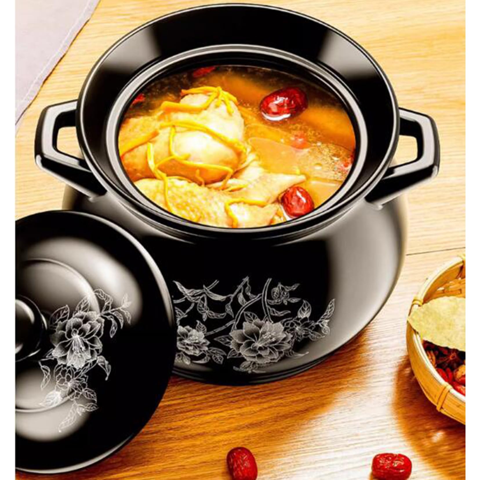 Cacerola de arcilla – Olla de barro resistente al calor con tapa para sopa, arroz y carne, capacidad de 6,5 L
