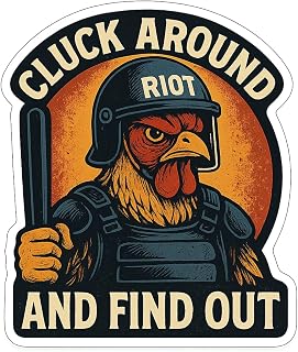 Chicken in Riot Gear Surreal Protest Poster Sticker (2.75" x 3")
