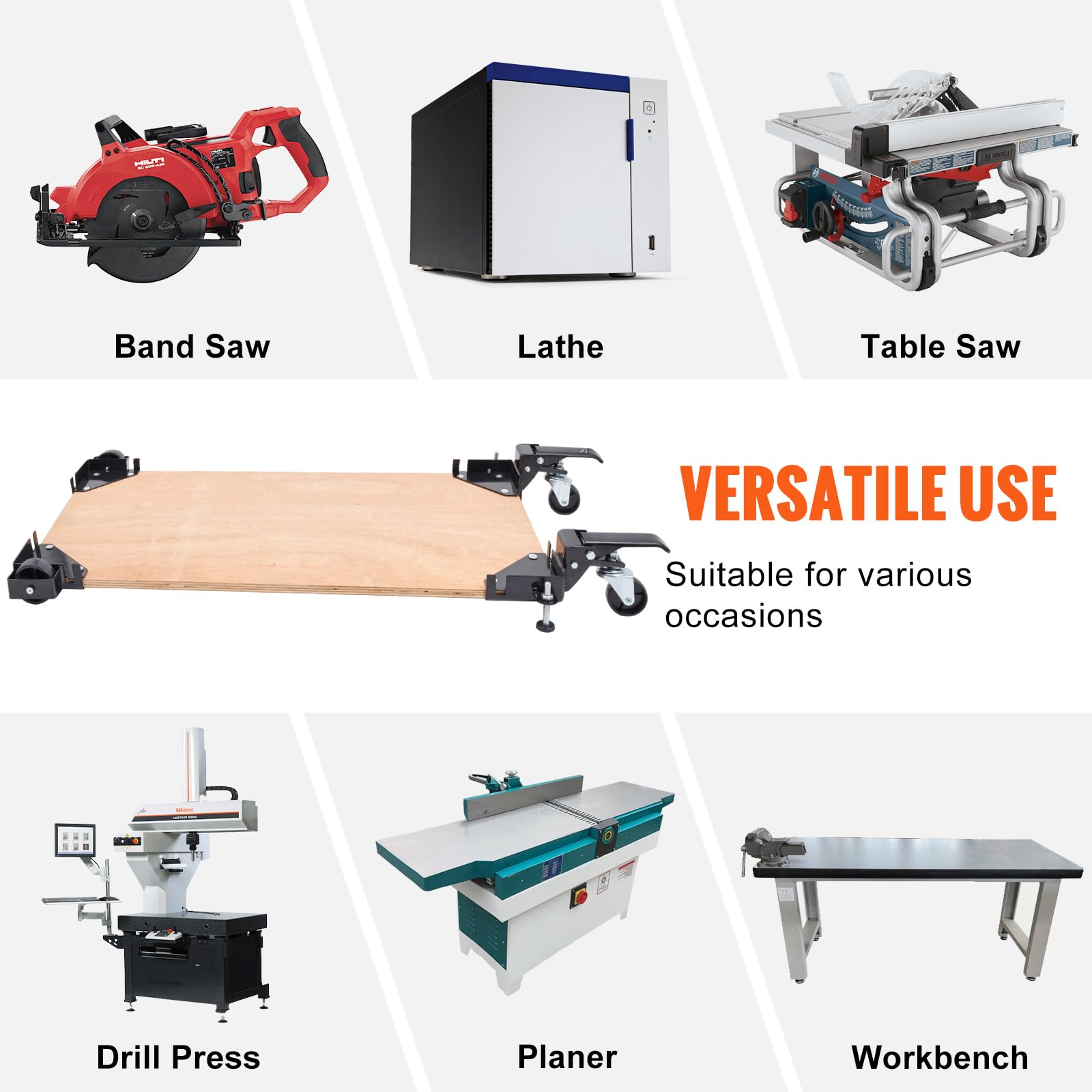 VEVOR Base Móvil de Capacidad de 181,4 kg Ajustable de 241,3x241,3mm hasta el Infinito Soporte de Base Móvil Universal Resistente con Ruedas Giratorias para Equipos de Carpintería, Muebles, Máquinas