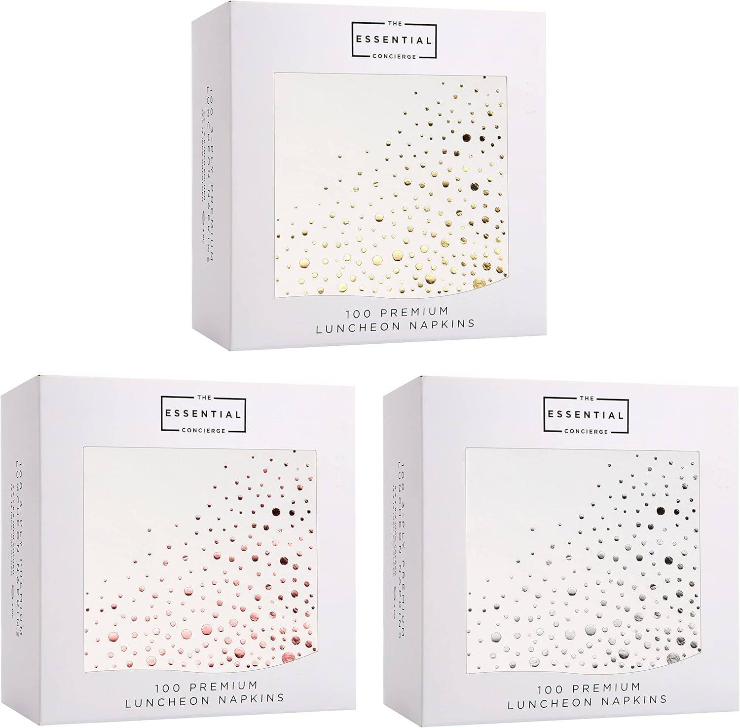 Party Napkin Bundle -Stylish 6.5 x 6.5 Inch Gold, Silver and Rose Gold Napkins - 300 Lunch Napkins - Add Sparkle to Events with Party Napkins - Luxury 3-Ply Gold Paper Napkins