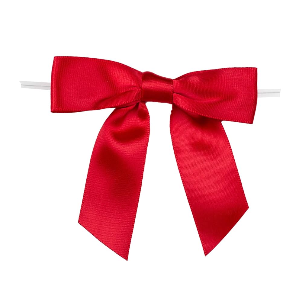7Rainbows 30pcs Boutique 3.5 Red Satin Ribbon Twist Tie Bows for Tying Up Packages Gift Wrapping