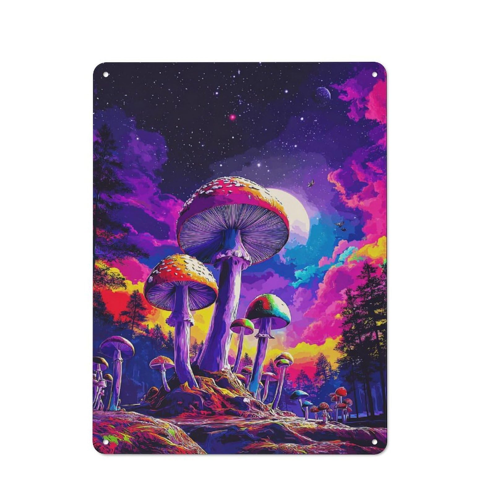 Junmoney Mushroom Forest Metal Wall Sign 40X30cm Featuring For Café Or Restaurant, For An Autumn Wall Display In Café And Restaurant