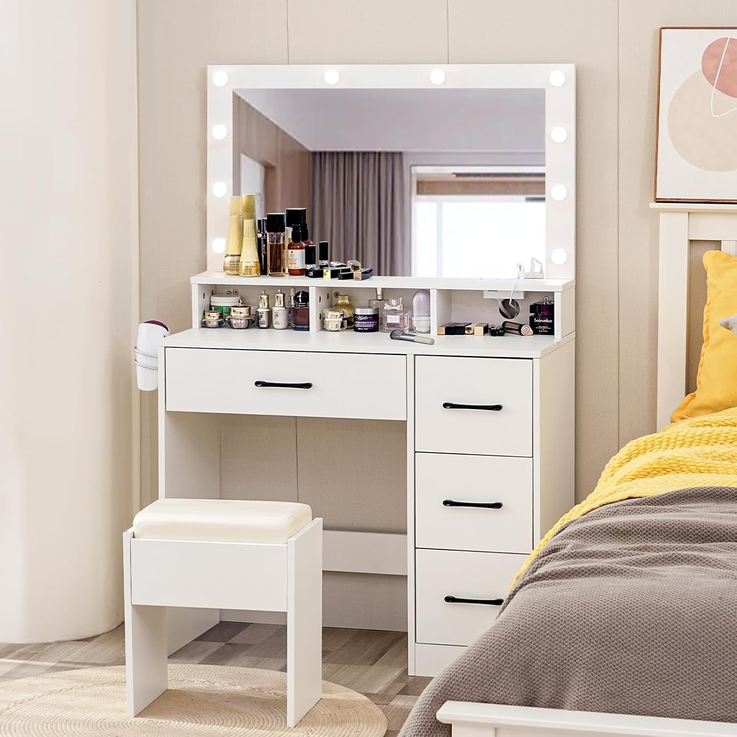 Amazon.com: CCF Makeup Vanity Desk with Mirror and Lights, Vanity ...