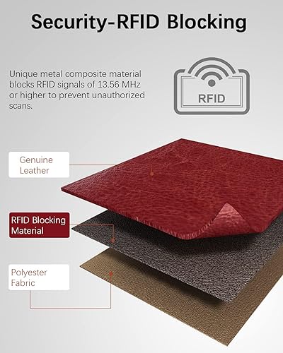 Miniatura 6 de BOSTANTEN Carteras de cuero para mujer, bloqueo RFID, gran capacidad, triple tarjetero, embrague para teléfono, F-Vino Rojo-Doble Cremallera,