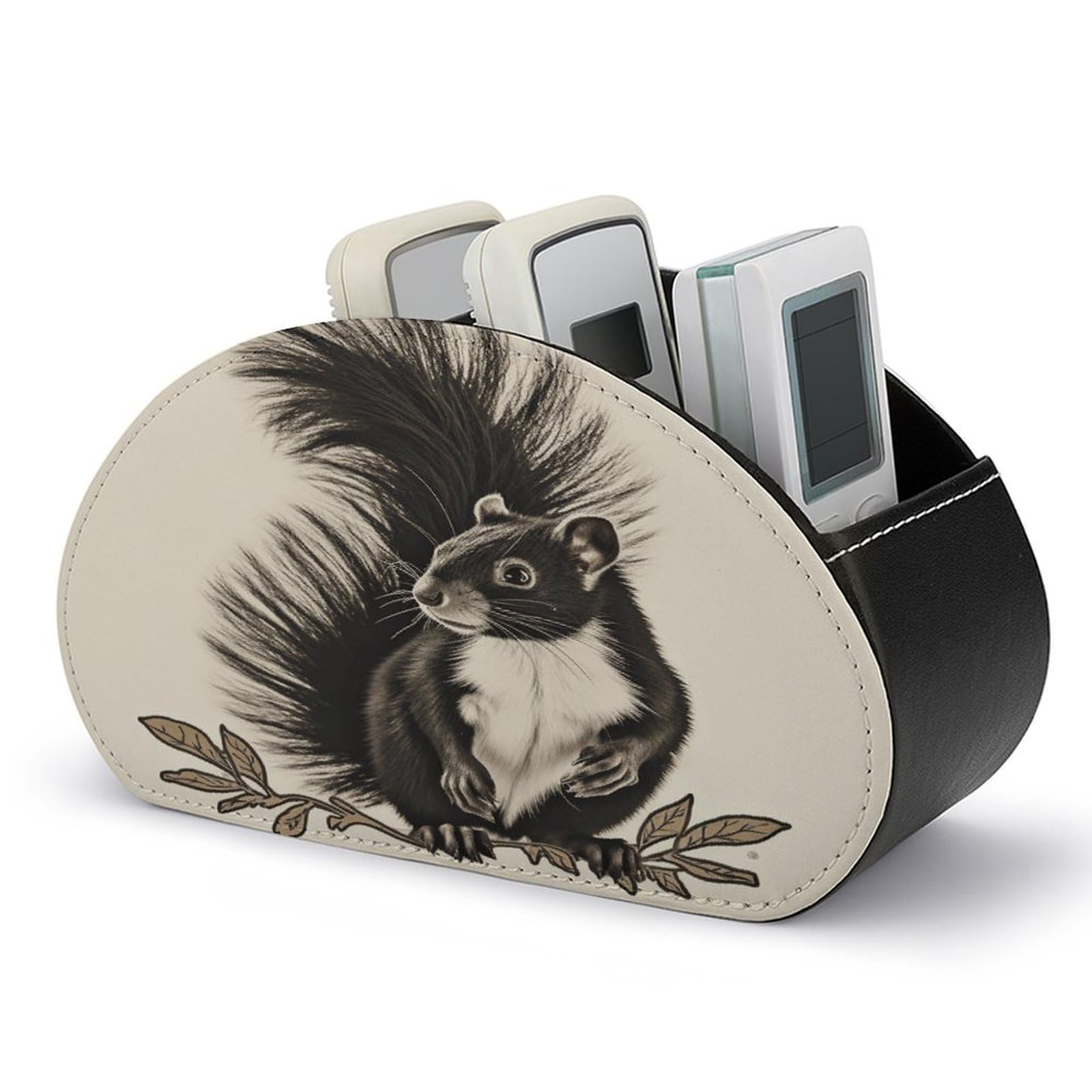 FodPand Skunk Remote Control Holders PU Leather Remote Caddy Desktop Organizer with 5 Compartments TV Remote Holder Box Tray for Bedside Table Office Desk Accessories&Gift