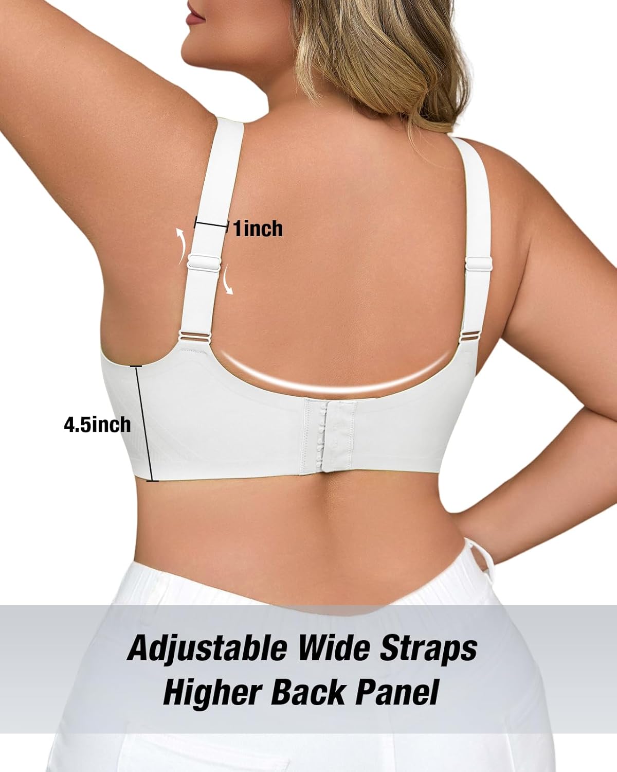 Plus Size Wireless Bras for Women V Neck Seamless Bras Comfort Full Coverage Bras for Women Push Up Soft Cup Everyday Sleep Bra White 1XL - Image 2