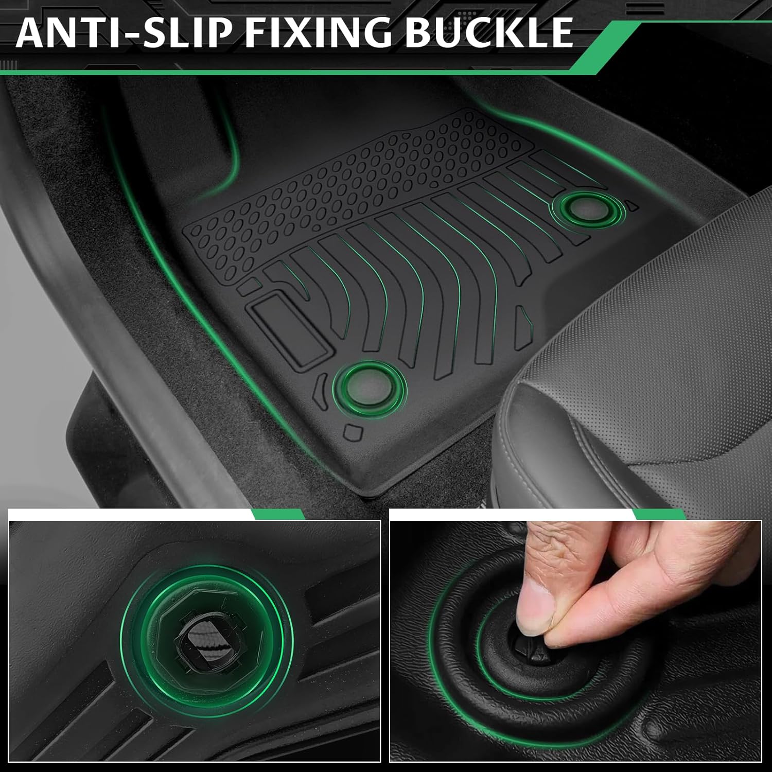 Floor Mats for 2007-2014 Chevrolet Tahoe & GMC Yukon Bench (NOT fit Yukon XL or Hybrid), 8 Seats, TPE All Weather Floor Liners for Chevy Tahoe Floor Mats, Non-Slip Waterproof Cargo Liner