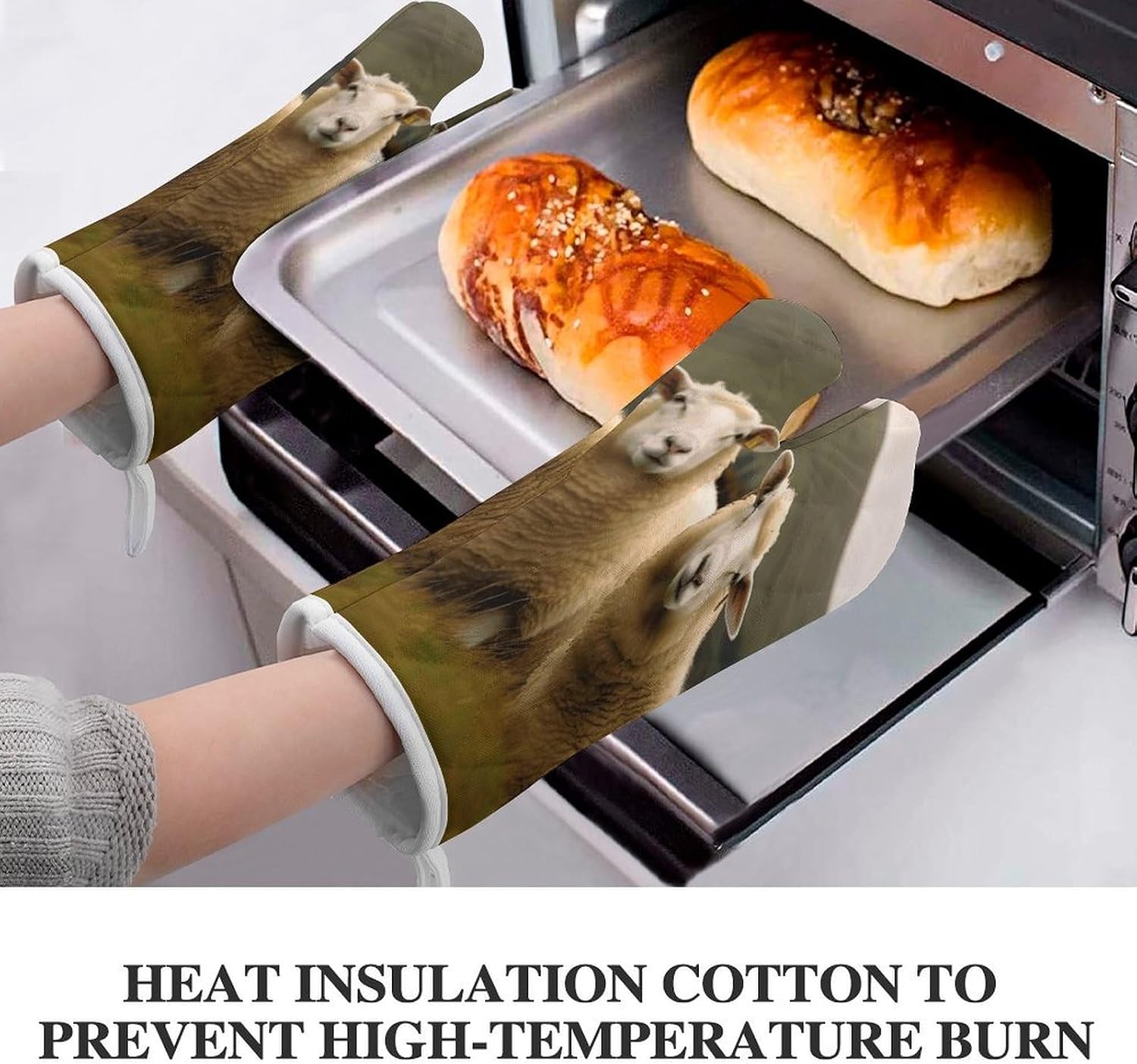 2 Pcs Oven Mitts Heat Resistant Kitchen Gloves Soft Safety Two White Sheep Oven Glove for Microwave, Barbecue