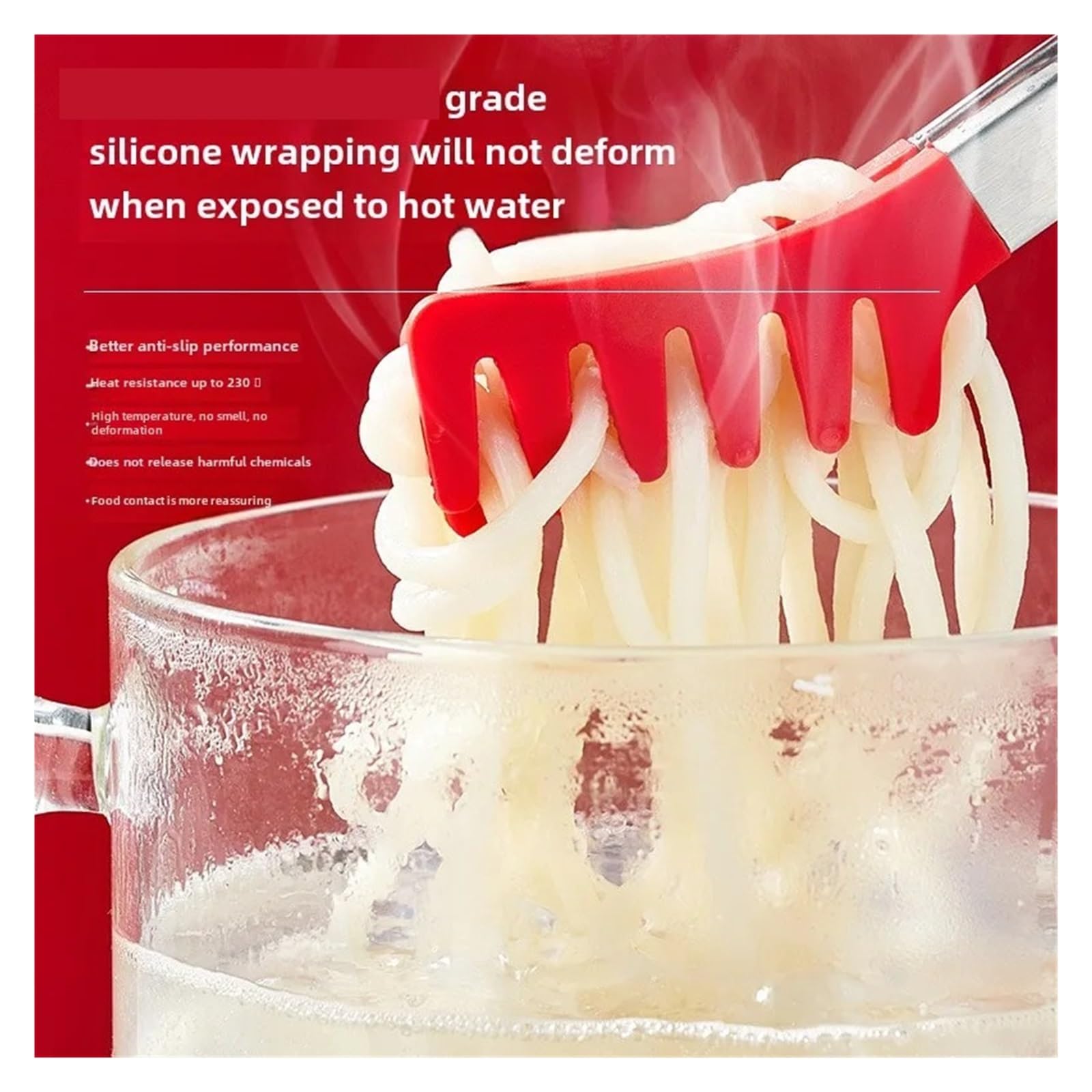 Pinze da cucina in silicone, Pinze for alimenti in silicone in acciaio inossidabile Griglia termoisolante for pane a buffet(9 Inch Spaghetti San)