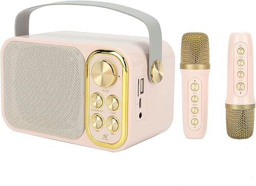 Emoshayoga Portable Karaoke Machine, 6 Kinds of Speech Effects 3000mah Singing Karaoke Machine for Party(Pink)