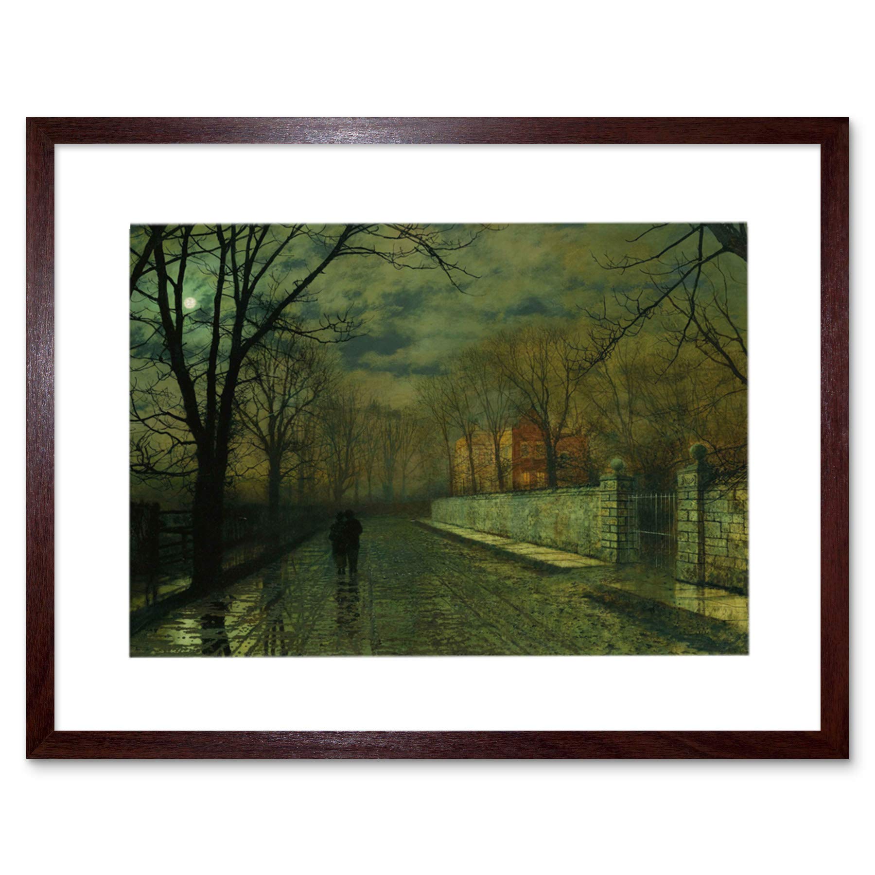 Wee Blue Coo John Atkinson Grimshaw Figures Moonlit Lane Rain Picture Framed Wall Art Print