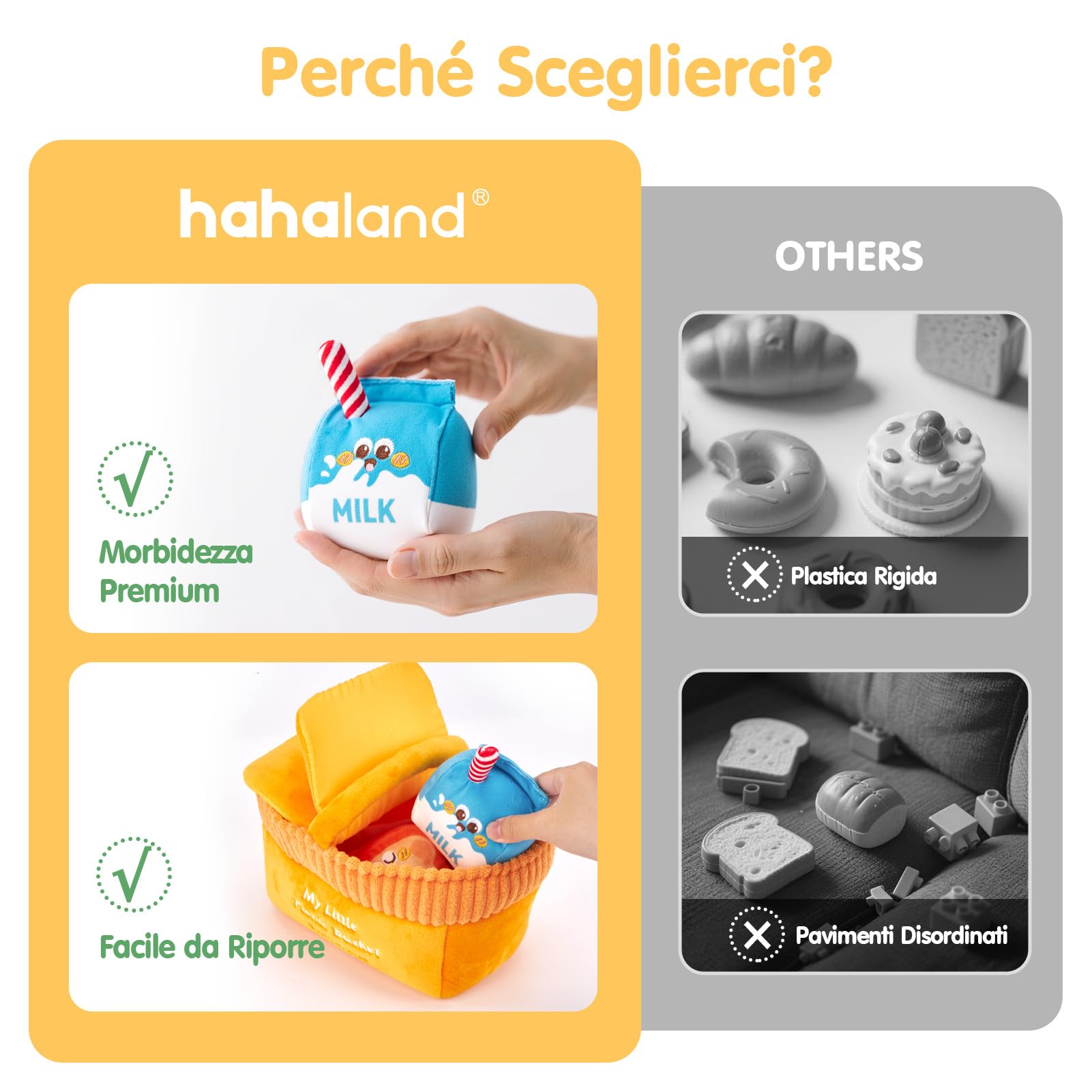 hahaland Giochi Sensoriale Neonato 6-12 Mesi, Kit da Picnic in Stoffa con Sonaglio/Specchio, Cestino da Picnic Morbido Gioco Educativo per Bimbo Bimba Montessori 6 Mesi, Regalo Bambini 1 Anno