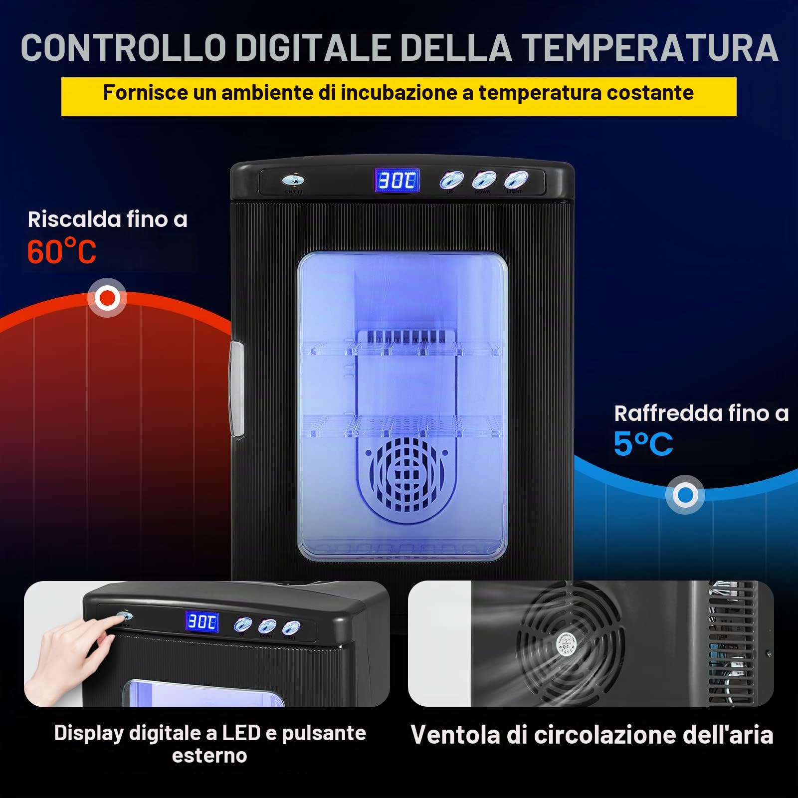 Incubatrice 5°-60°C (36-140°F), 25L, Automatica covatrice con Temperatura costante per rettili o Anfibi